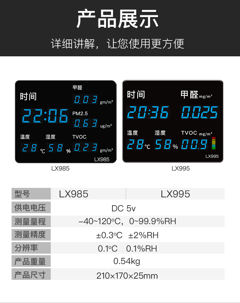 温湿度计二氧化碳室内空气环境质量甲醛检测监测仪工业家用高精度LX995(图1)